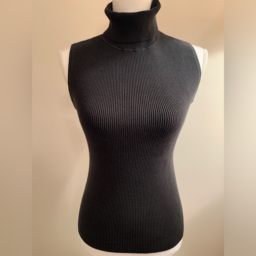 INC Black Sleeveless Turtleneck Sweater PL